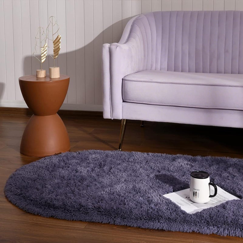 Softlife Fluffy Rugs for Bedroom, Shag Cute Area Rug for Girls/Boys and Kids Baby Room Home Decor, 2.6 x 5.3 Feet Oval Indoor Carpet for Nursery Dorm Living Room, Grey Purple - Image 4